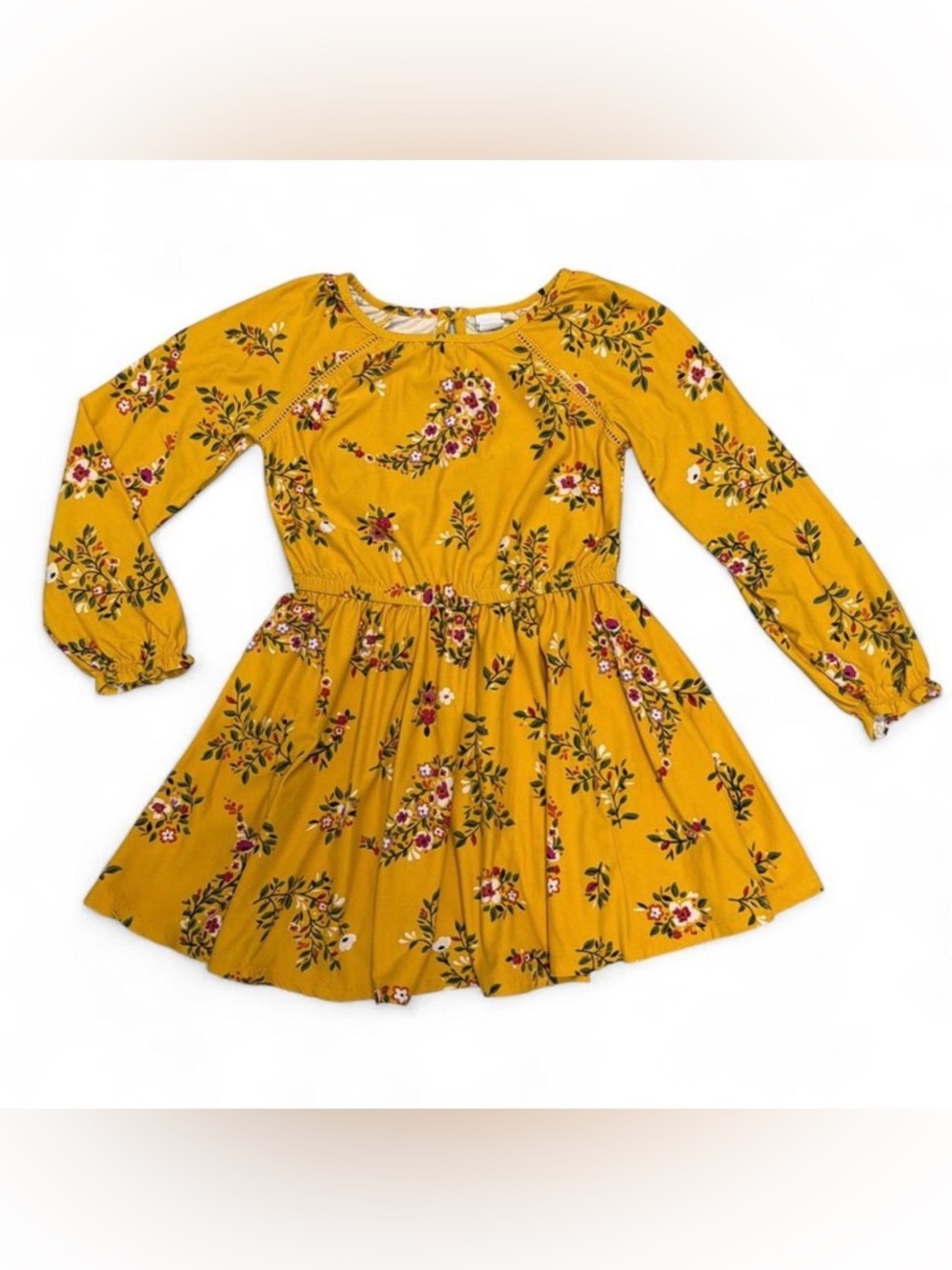 Girls' Old Navy Floral Long-Sleeve Dress - Mustard Yellow
